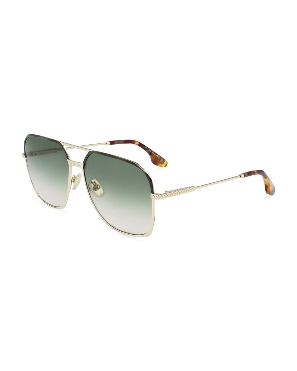 Gradient Metal Navigator Sunglasses w/ Chevron-Trim